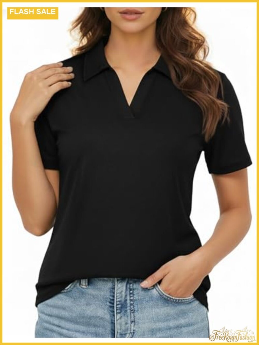 Women's Polo Shirt Short Sleeve V Neck Collared